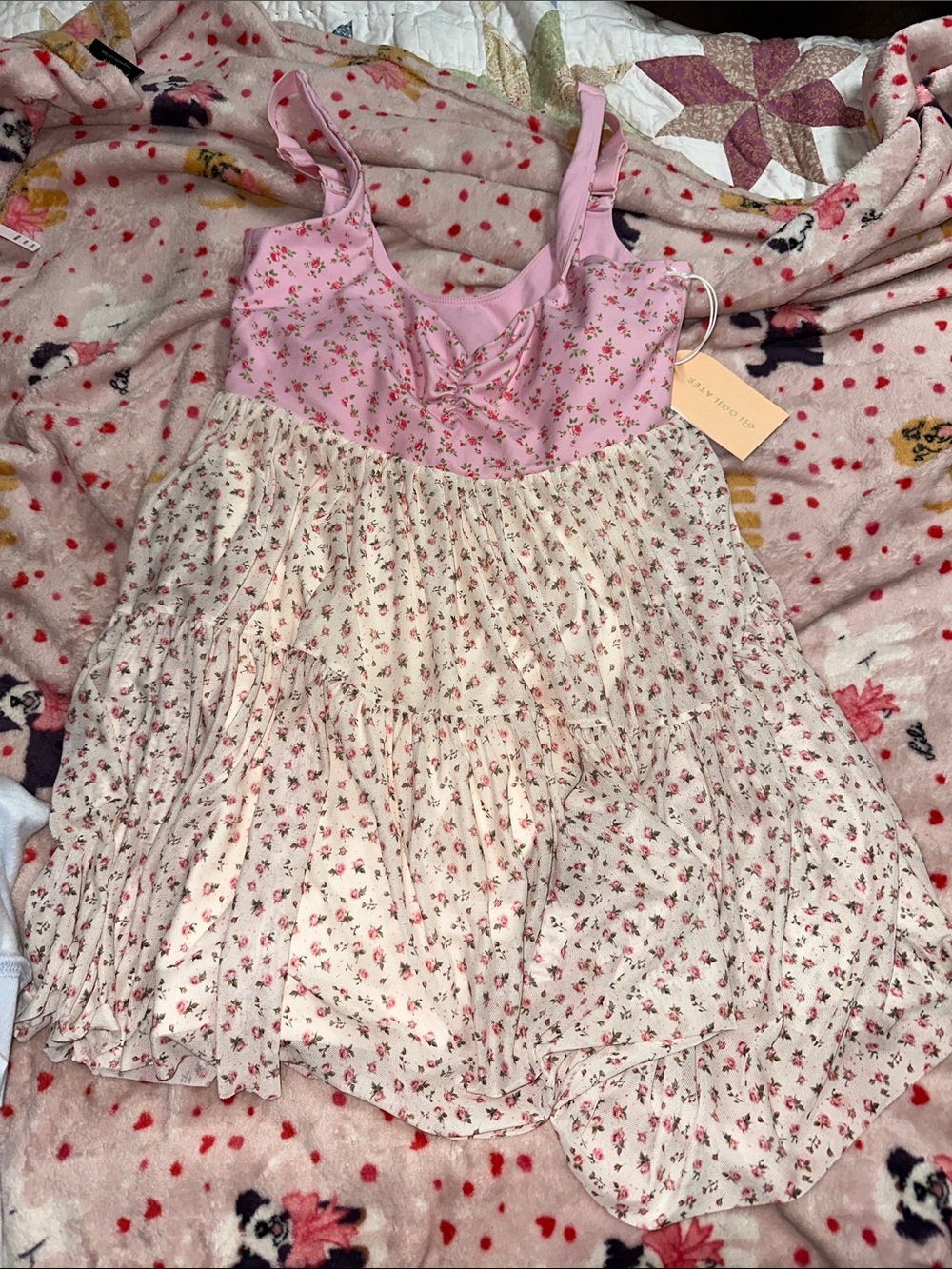 Blogilates Women's Sweetheart Babydoll Dress Pink Flower Size M